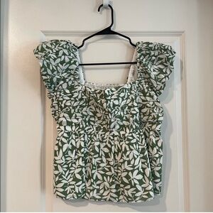 Abercrombie & Fitch puff sleeve Green Leaf Print Blouse